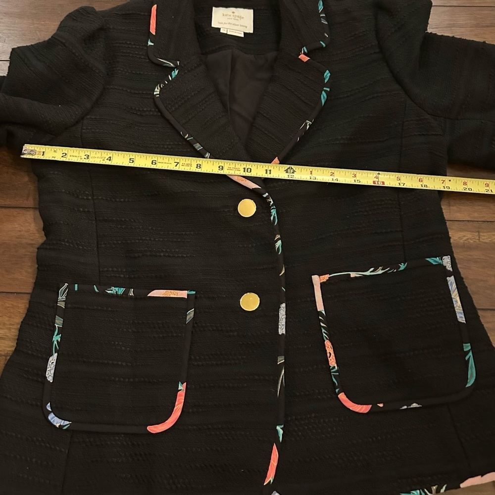 Kate Spade Black Blossom-Trimmed Tweed Blazer Size 10 MSRP 238.00 - Picture 8 of 14